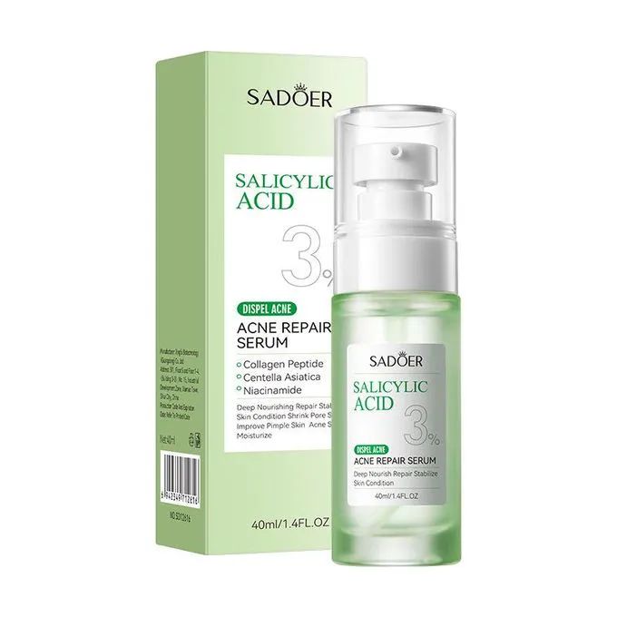SADOER 3 in 1 Set, Acne Repair Serum + Cream + Cleanser with 3% Salicylic Acid Collagen Peptide and Niacinamide, Centella Asiatica and Niacinamide, Can add Vitamin C,Remove Acne, Moisturize, Soothing