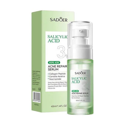 SADOER 3 in 1 Set, Acne Repair Serum + Cream + Cleanser with 3% Salicylic Acid Collagen Peptide and Niacinamide, Centella Asiatica and Niacinamide, Can add Vitamin C,Remove Acne, Moisturize, Soothing