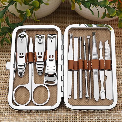 12-piece beauty set, finger care, nail clippers, cleanser, cuticle, pedicure, nail art, ear pick, peeling tool, small scissors, box, makeup set, manicure tool