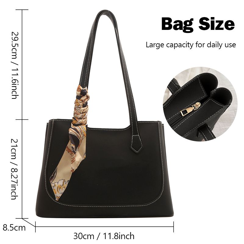 Ladies Classic Handbag Women Black Bag Ribbon Decoration Bags PU Synthetic Leather Bag