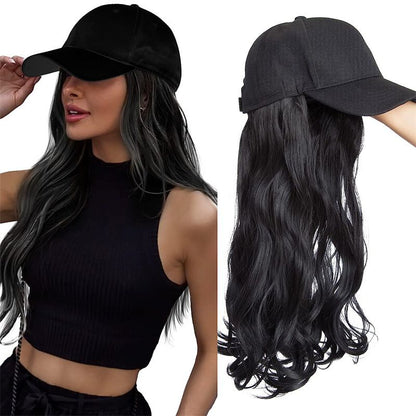 Wig female cap simulation long hair body wave fashion hat wig black curly wigs