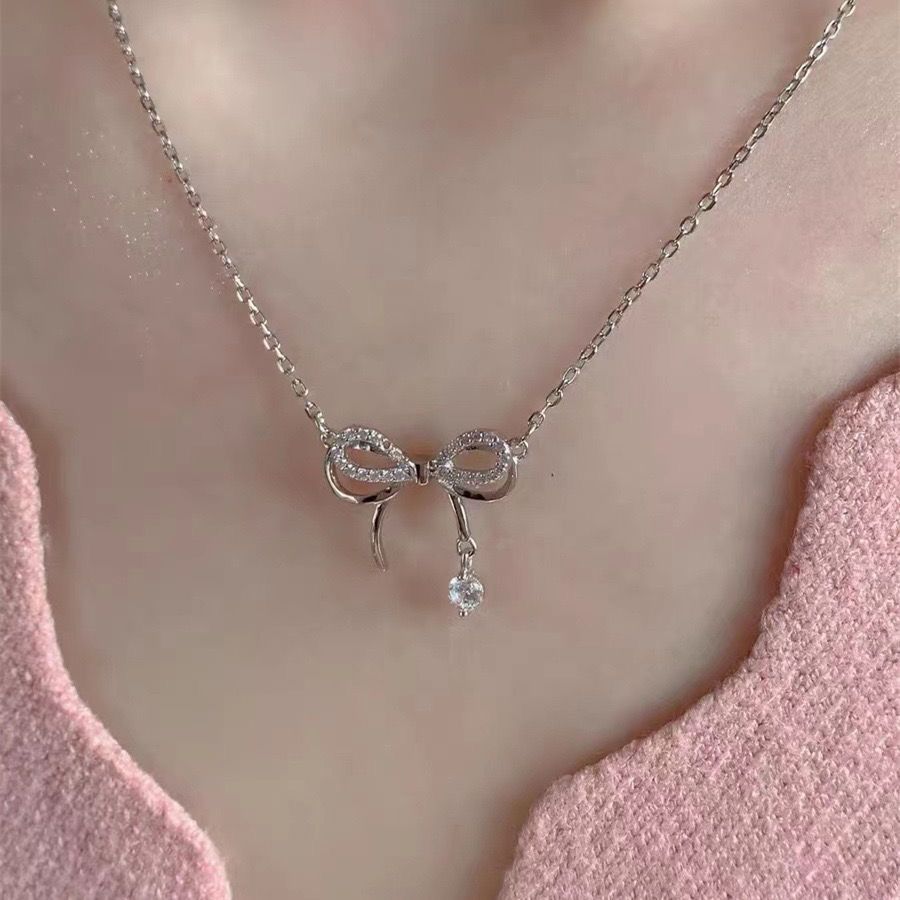 bow-knot necklace Bow with pendant temperament noble pretty Match any occasion and clothes Women's Necklaces
