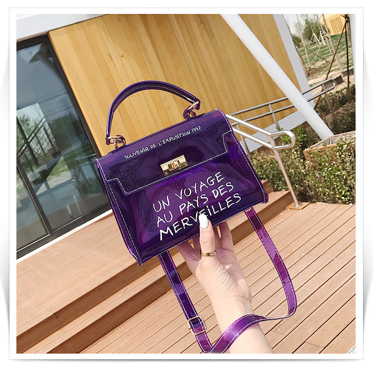 Women's candy color bag transparent bag 2024 letter jelly bag portable female bag shoulder diagonal bag