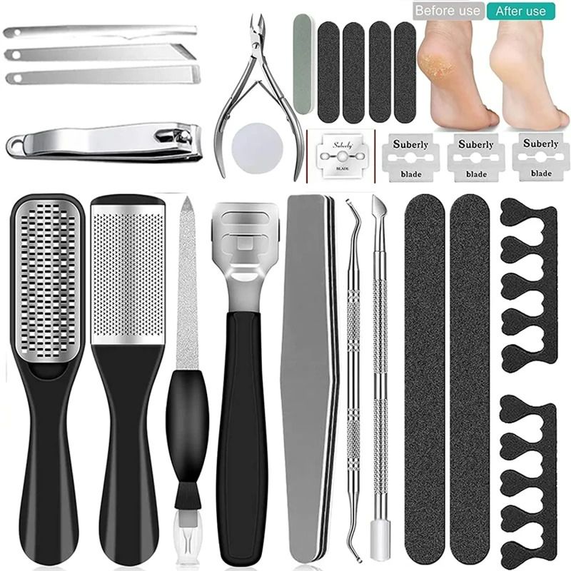 27in1 Foot Care Tool Pedicure Manicure Kit Set Stainless Steel Peeling Exfoliating Callus Dead Skin Remover Foot Scrubbing Brush Pedicure Tools