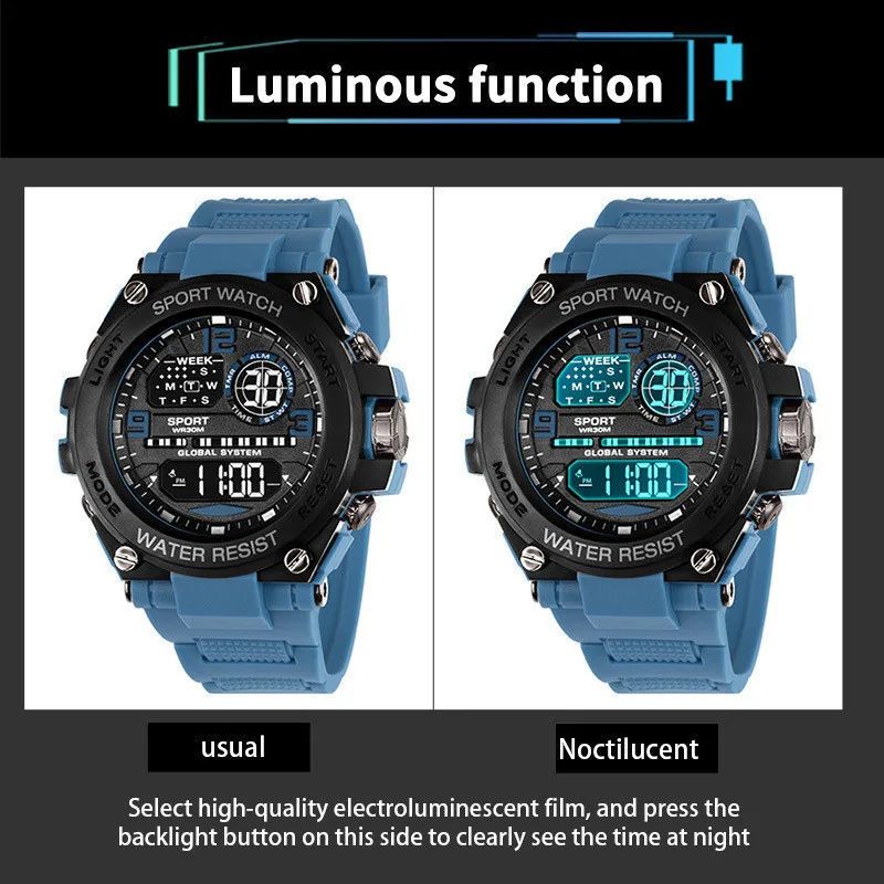 Men Watch Outdoor Sport Watches Multifunction Electronic Watches Anti Drop and Shock-absorbing Wristwatches, Chrono Waterproof Men Watches Led Digital Watch