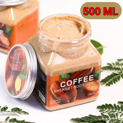 Wokali Coffee Sherbet Body Scrub, 500ML - Coffee Extract natural oils and Shea butter Exfoliating Moisturizing and nourish skin