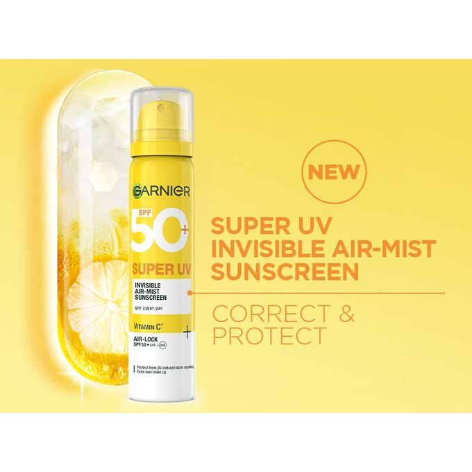 Garnier Super UV Invisible Air Mist Sunscreen SPF 50, with Vitamin C to Correct UV Induced Dark Marks and SPF 50