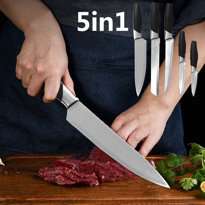 5in1 Kitchen Stainless Steel 5 pieces Cutter Set Knifes Set Trenchant Sword Chef's Knife Household Fruit Knife Bread Knife Paring knife