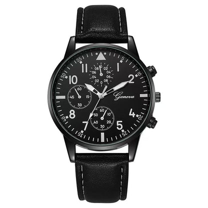 3Pcs Set Men's Watch Sports Watch Men's Business Quartz Watch Luxury Men's Leather Black Strap Watch Bracelet Set Quartz Watch For Daily Wear