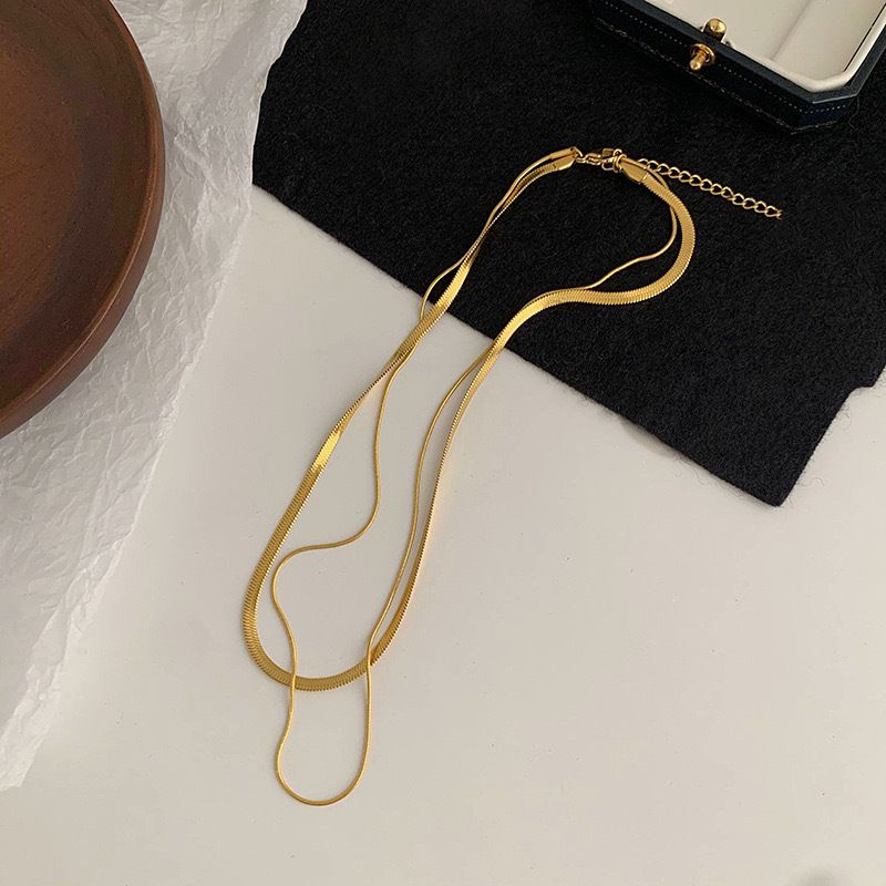 2 PCS/Set Titanium Steel Double Layered Necklace Fashionable Non-Fading High Quality Necklace Women's Personalised Collarbone NecklaceMulti-Layer Necklace Set