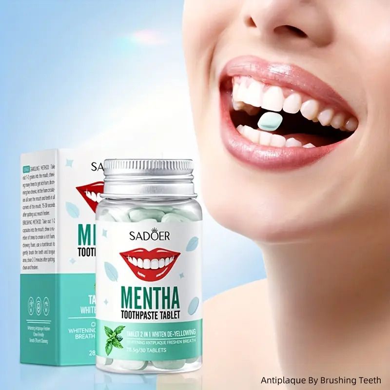 Peppermint Toothpaste Tablets, Solid Toothpaste Granules, Chewable Mouthwash Granules, Fresh Breath - Deep Cleansing - Portable for Travel, Suitable for Men And Women