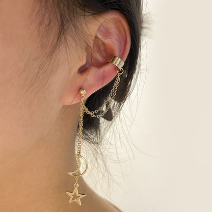 Europe and the United States new creative personality trend metallic earrings long five-pointed star earrings bone clip has layers of fashion women