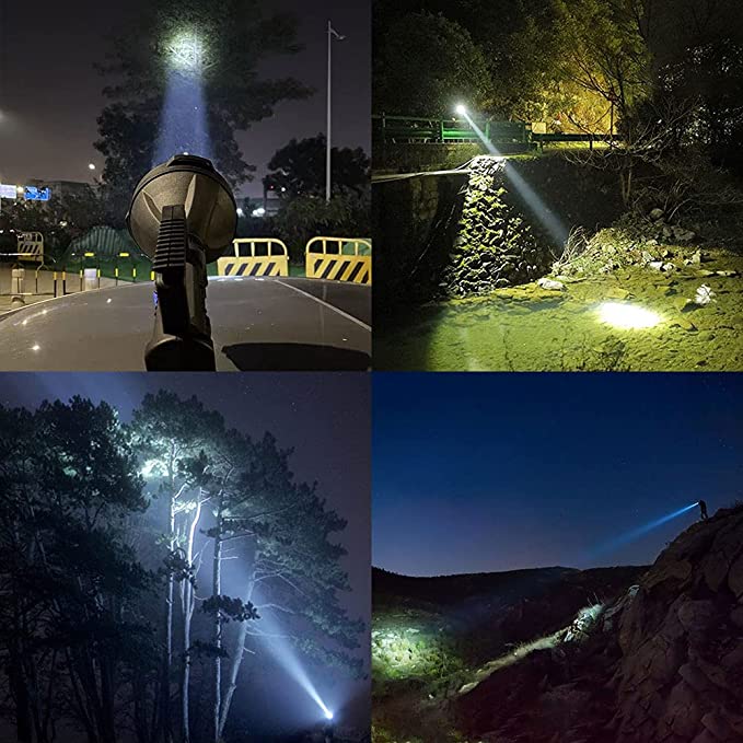 echargeable Spotlight Flashlight, High Lumens Handheld Spotlight,LED Searchlight with Shoulder Strap and USB Output for During Hurricane,Emergency, Storms, Outages,Hunting, Hiking, Camping