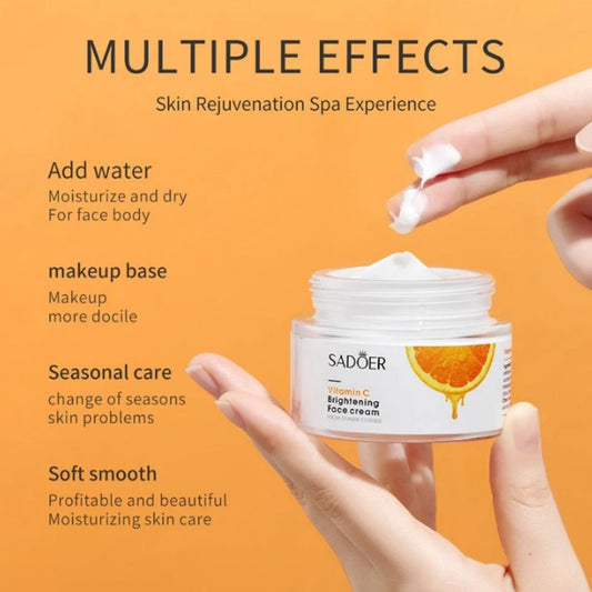 4 in 1 SADOER Skin Care Set Vitamin C Serum Brightening Whitening Moisturizing Gifts Set Face Vitamin C Essence + Face Cleanser + Brightening Vitamin C Face Cream + Lip Balm