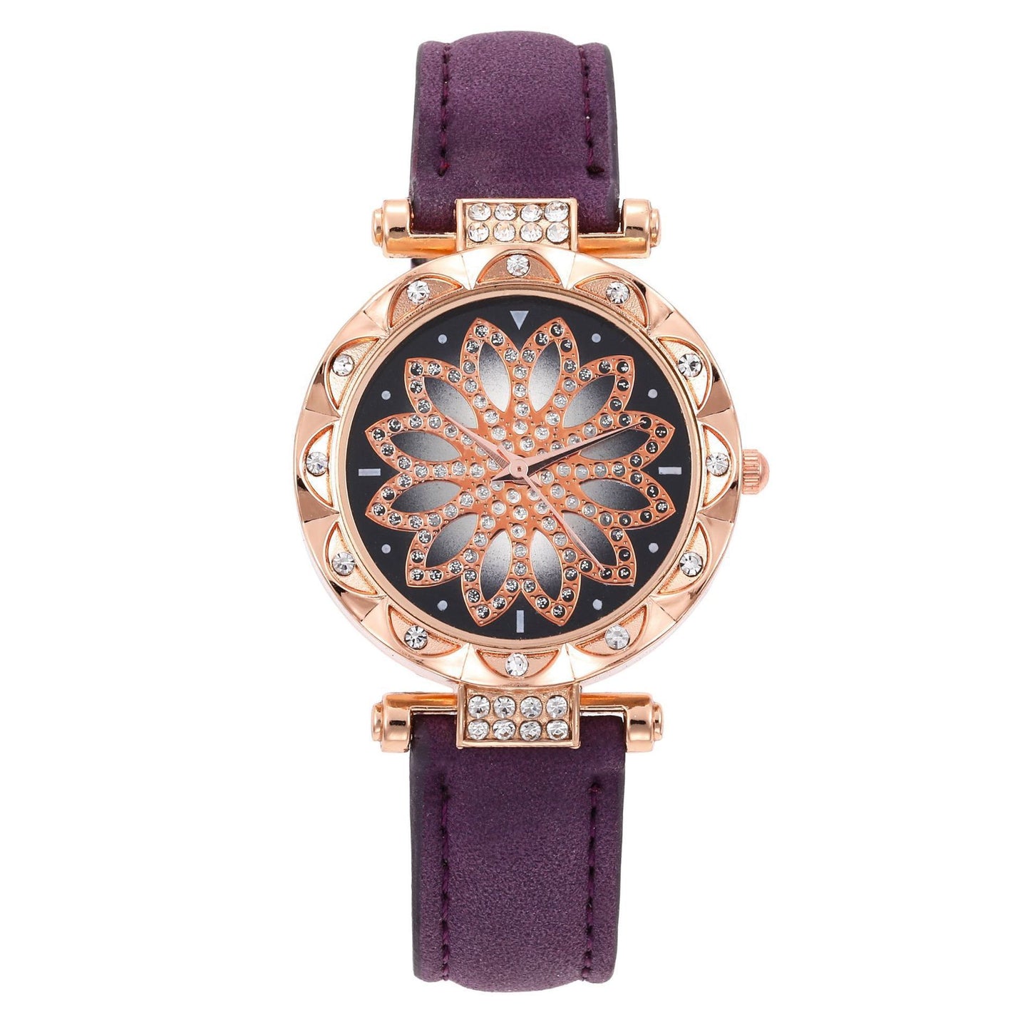 Popular Fashion 5 Set Pink Women Watch Ring Necklace Earrings Bracelet Set Watches Luxury Crystal Butterfly Leather Strap Ladies Quartz WristWatch (With Box)