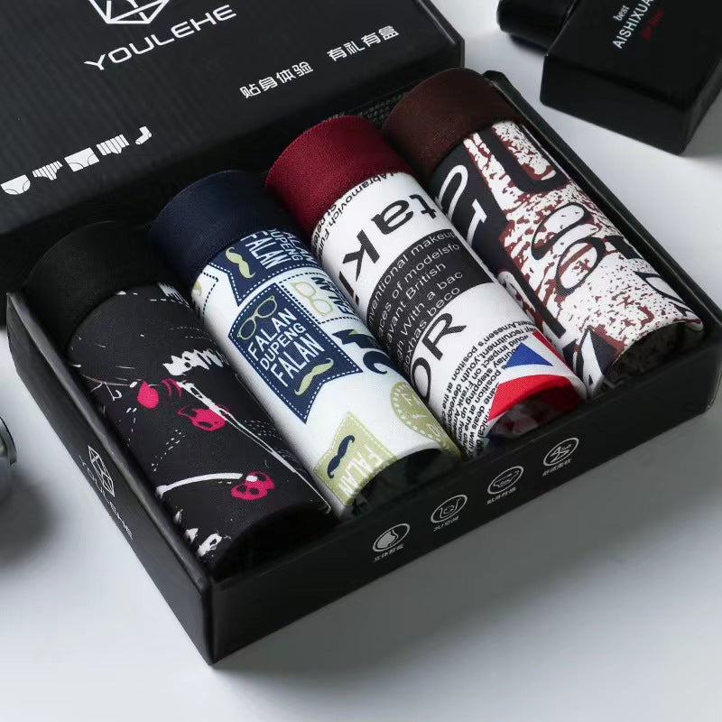4Pcs Men's Underwear Men's Clothes Underwear Men's Boxer Briefs Ice Silk Underpants Fashion Personalized Print Men's Clothing Underwear