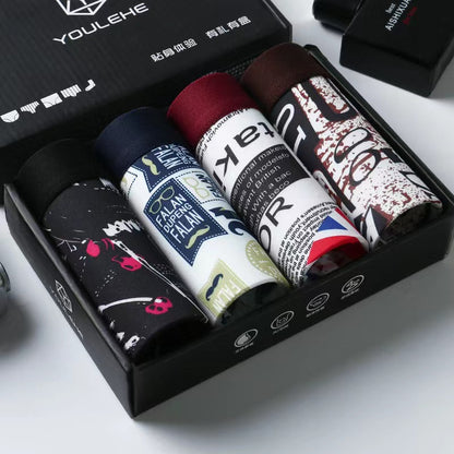 4Pcs Men's Underwear Men's Clothes Underwear Men's Boxer Briefs Ice Silk Underpants Fashion Personalized Print Men's Clothing Underwear