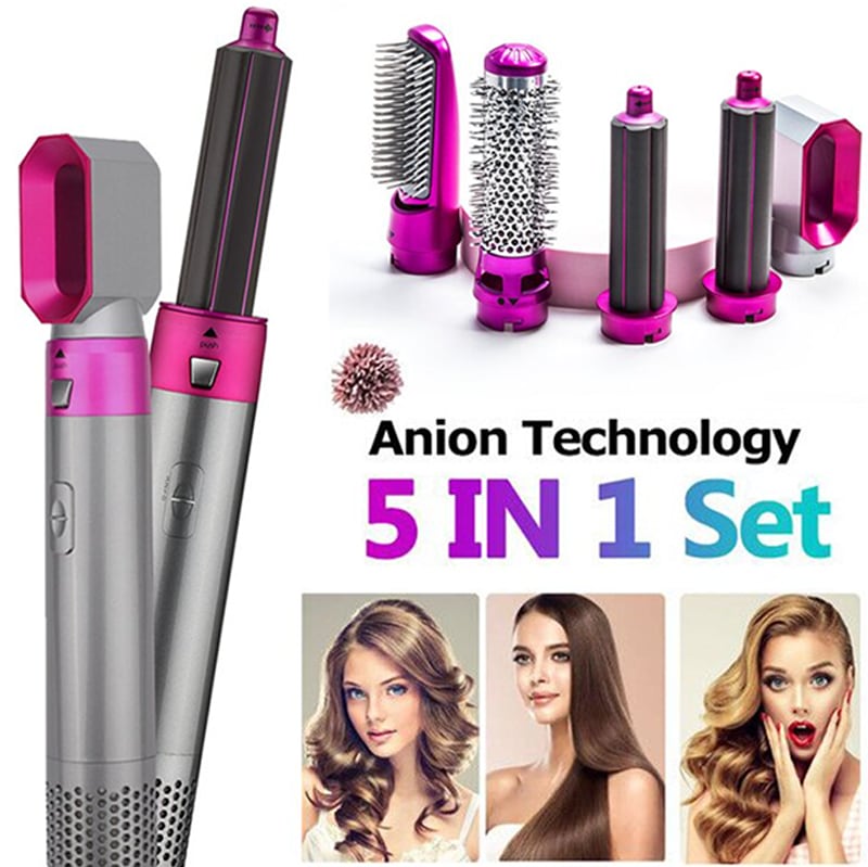 5 In 1 Hair Dryer Comb One Step Multi Functional Hair Curling Styling Straightener Hair Roller Comb Hot Air Styler Hair Curler Electric Air Iron Wand Brush