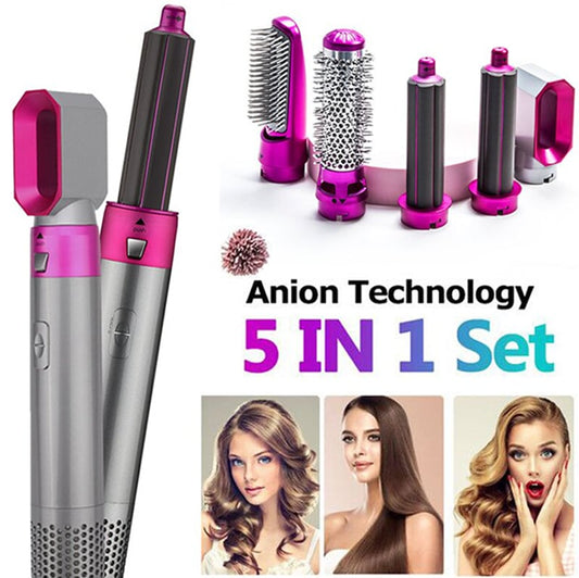 5 In 1 Hair Dryer Comb One Step Multi Functional Hair Curling Styling Straightener Hair Roller Comb Hot Air Styler Hair Curler Electric Air Iron Wand Brush
