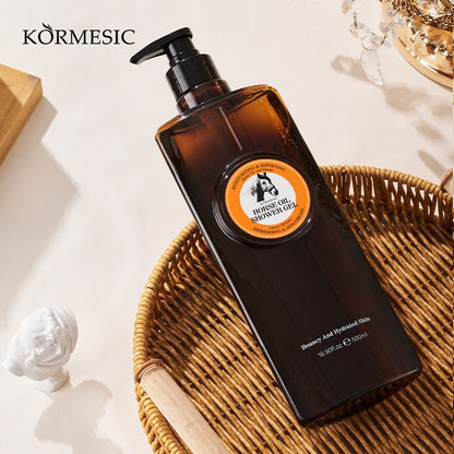 500ml KORMESIC Horse Oil Enriched Bath Gel with Hydrolyzed Collagen, Hyaluronic Acid & Shea Butter - Intense Moisturizing, Restores Elasticity, Repairs Roughness