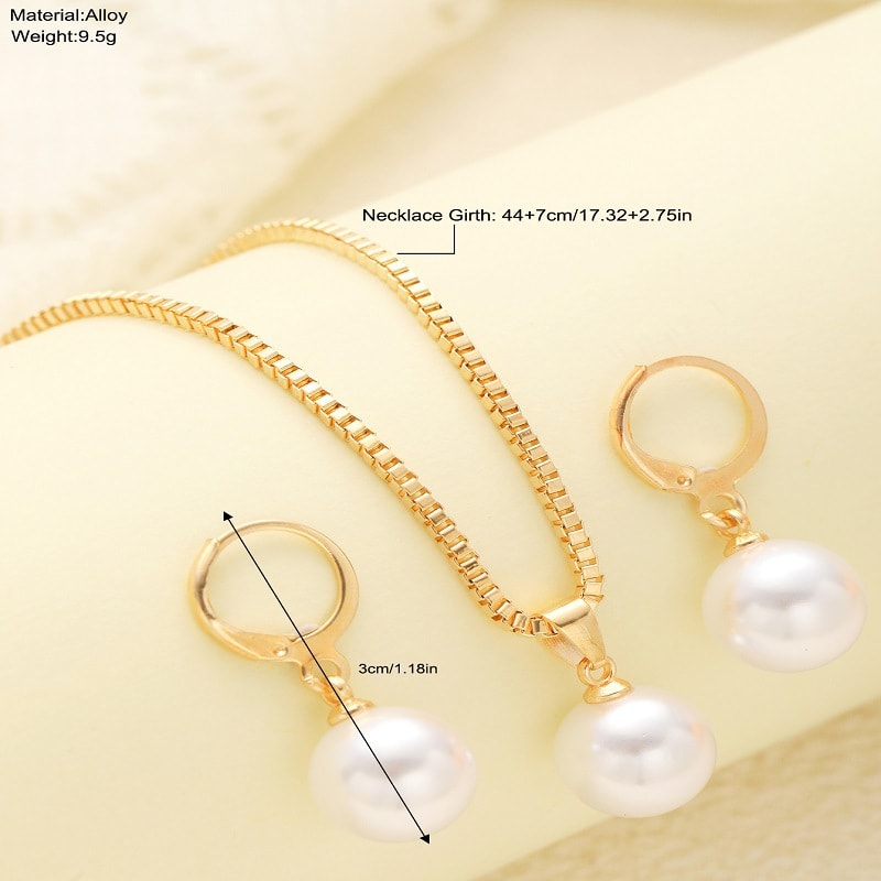 New Pearl Pendant Earrings Necklace Jewelry Set Women'S Fashionable And Versatile Light Luxury Temperament Jewelry