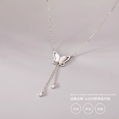 Women's Necklaces White Shell Tassel Butterfly Necklace Light luxury niche clavicle chain Tassel Chain