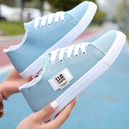 ASSKLO rubber flat shoes canvas shoes sports shoes classic women's shoes ladies shoes slip resistant breathable denim casual shoes running shoes student girl sneakers fashion gifts black blue white