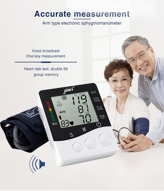 Professional Upper Arm Digital Blood Pressure Monitor with Cuff Intelligent Pressure Heart Rate Detection Colorful Backlight Heartbeat & Hypertension Detector