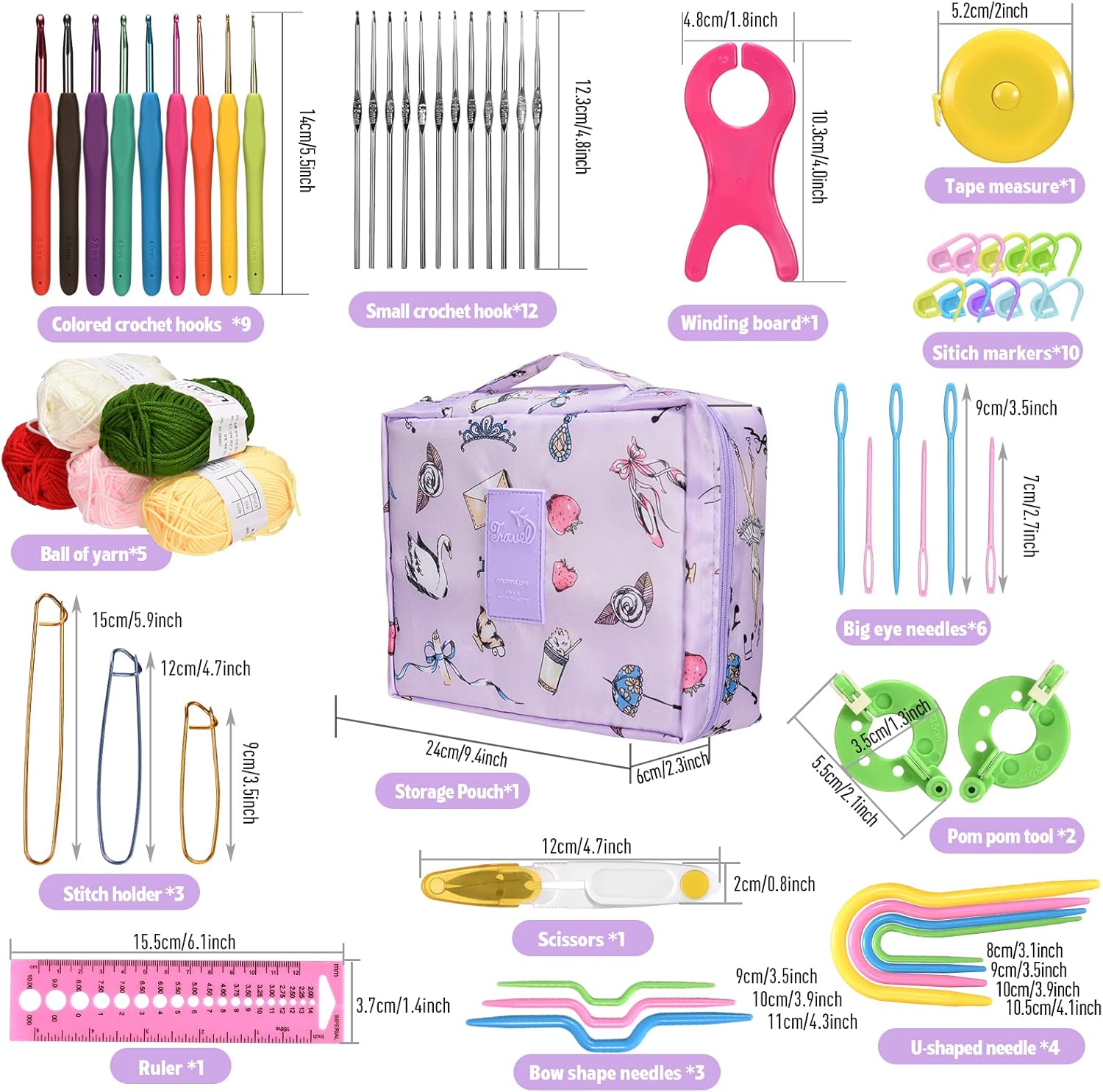 58 PCS Crochet Kit, Upgraded Hanging Crochet Set with Case & Yarn for Crocheting, Crochet Hook Set for Beginners Crochet Hook Kit with Crochet Book, Crochet Hooks, Knitting & Crochet Supplies