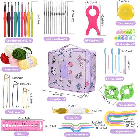 58 PCS Crochet Kit, Upgraded Hanging Crochet Set with Case & Yarn for Crocheting, Crochet Hook Set for Beginners Crochet Hook Kit with Crochet Book, Crochet Hooks, Knitting & Crochet Supplies