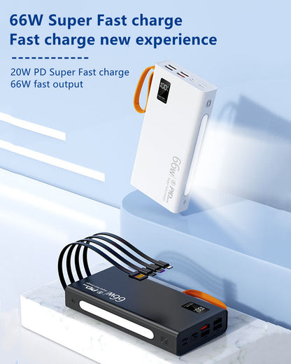 RichRipple New Power Banks Built-in Cable Mobile Power Bank Supply 30000 mAh Outdoor Emergency Mobile Phone Backup Power Supply