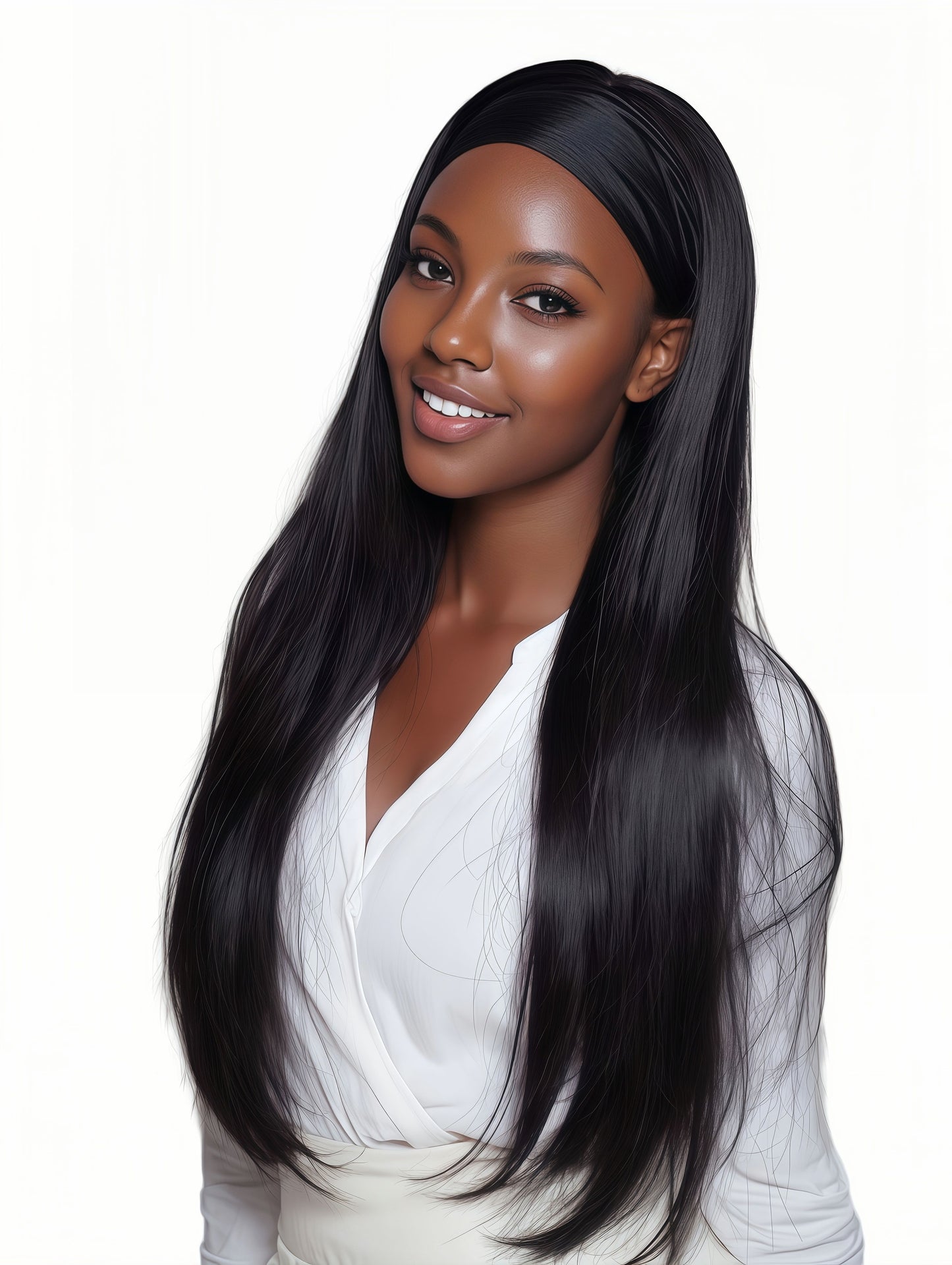 Synthetic Long Straight Synthetic Wigs with headband - 24 Inch Black | Natural Look Soft and shiny (African Women, Quick Install, Birthday Gift,Lightweight)