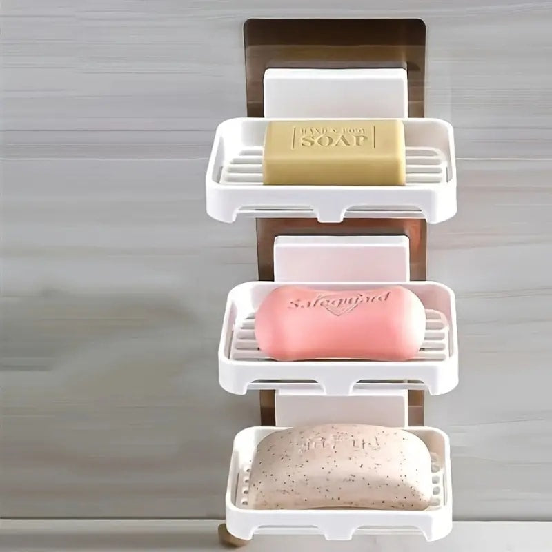 New Arrivals 2PCS Wall Mounted Soap Dishes Rectangular Plastic Soap Holder Bathroom Shower Soap Tray with Drain Kitchen Sponge Organizer