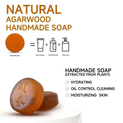 100g Natural Handmade Agarwood Soap with Foaming Net, Moisturizing, Formaldehyde Free, Olive Oil, Long-Lasting Fragrance, Glycerin, Suitable for All Skin Types