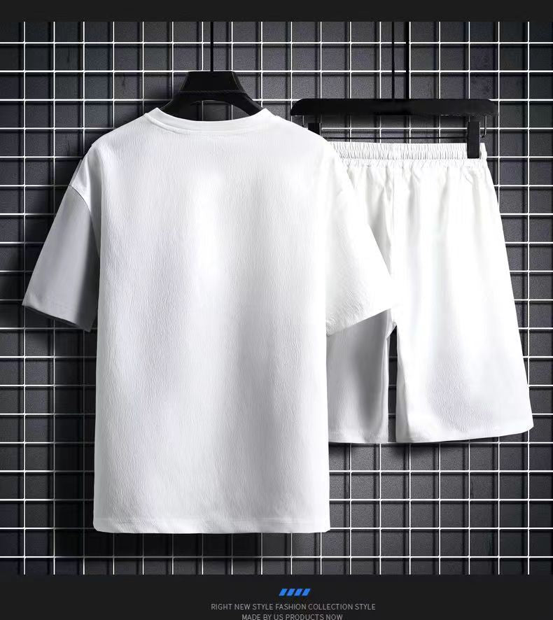 Two-Piece Outfits Summer Set Casual Fashion Sports Loose Short Sleeve Shorts Temperament T-shirt and Short Sleeve Two Piece Men's Set
