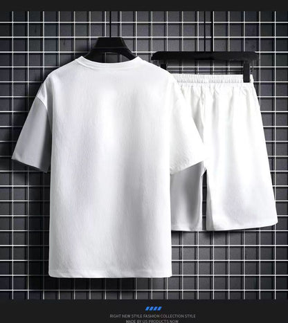 Two-Piece Outfits Summer Set Casual Fashion Sports Loose Short Sleeve Shorts Temperament T-shirt and Short Sleeve Two Piece Men's Set