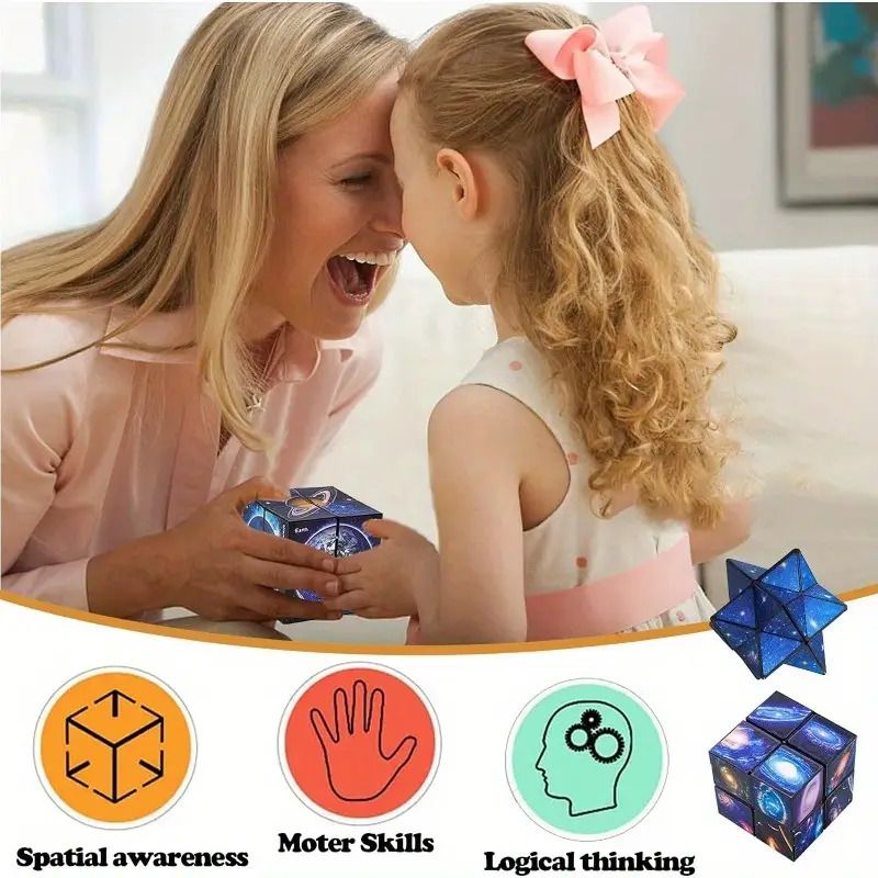 Magic Infinite Cosmic Cube Infinity Cube Fidget Toy Educational Star Cube Toy Changeable Cubes Fidget AntiStress Flip Cubic Puzzle Toys for Birthday Presents Gift