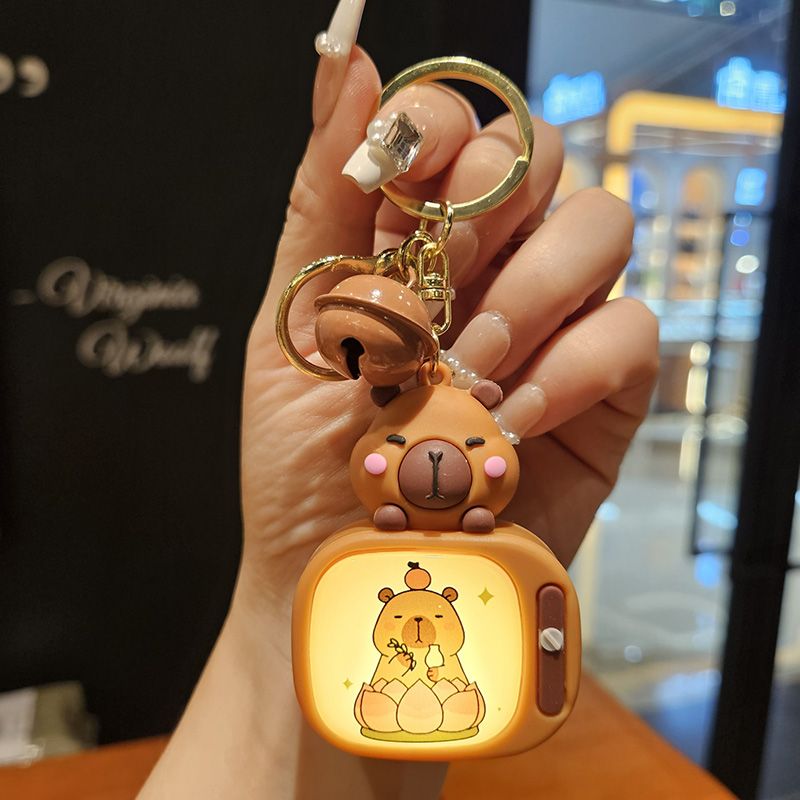 New Capybara Light-Up Tv Keychain Capybara Schoolbag Gift Claw Machine Small Pendant