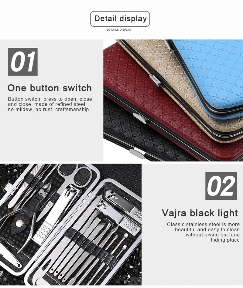 19 Pcs/set Manicure Set Stainless Steel Nails Clippers Set Ear Spoon Pedicure Sets Toe Nail Scissors Manicure Nail Art Tools