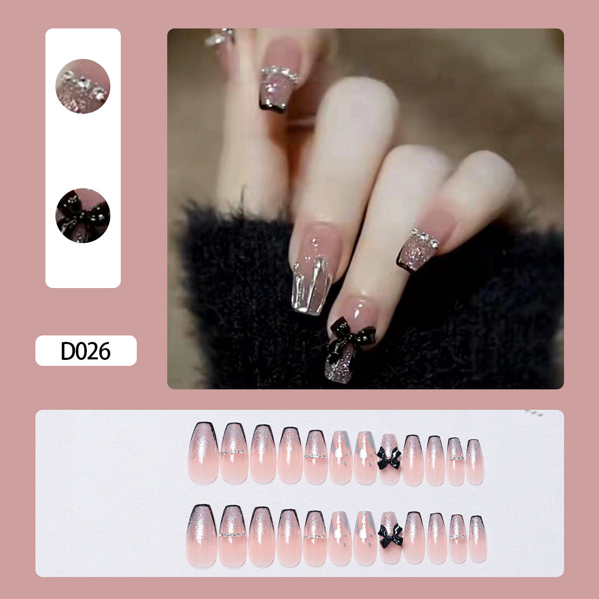 24Pcs nail enhancement fake nail patches reusable snap on style wearing nail patches