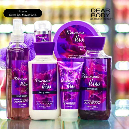 5 in 1 Set Dear Body Poisonus Kiss Shower Gel ,Splash, Cream ,Lotion and Butter Sweet Fresh Scent Keep Fresh Body Washes 5 in 1 Set Healthy and Beauty Skin Care Set Signature Collection Body Luxuries