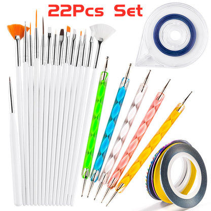 22/42Pcs Nail Art Dotting Brush Manicure Set Polishing Sanding File Dead Skin Nail Polish Remover Tools Decorations Kit