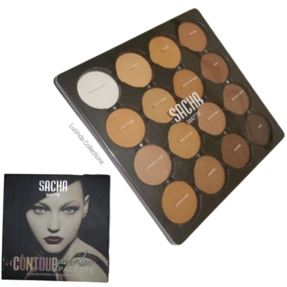 Sacha 16 Matte Contour Powder Palette- 12 Color Powder, 4 Color Highlighters