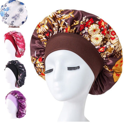 Satin Sleeping Bonnet Headscarf Hat Headwraps Women Curly Springy Hair Wrap Silk Shower Cap Head Scarf Headwear Night Sleep Hat Adjust Head Cover Styling Accessories Soft Elastic Band Wide-Brimmed