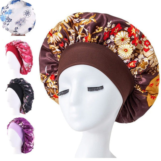 Satin Sleeping Bonnet Headscarf Hat Headwraps Women Curly Springy Hair Wrap Silk Shower Cap Head Scarf Headwear Night Sleep Hat Adjust Head Cover Styling Accessories Soft Elastic Band Wide-Brimmed