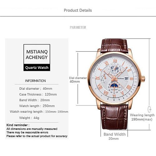 New Arrivals 2025 Men Watches Fashion Top Luxury Luminous Calendar Men's Sport Watch Quartz Male Wristwatch Moon Phase Leather Strap Wrist Watch Date Watches Man clock