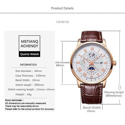 New Arrivals 2025 Men Watches Fashion Top Luxury Luminous Calendar Men's Sport Watch Quartz Male Wristwatch Moon Phase Leather Strap Wrist Watch Date Watches Man clock