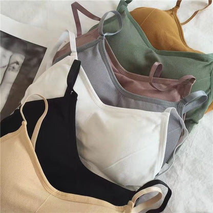 Women's Spaghetti Strap Sports Bras Quick-Dry Padded Wirefree Workout Crop Cute Tank Tops Camisole Yoga Fitness Running Gym