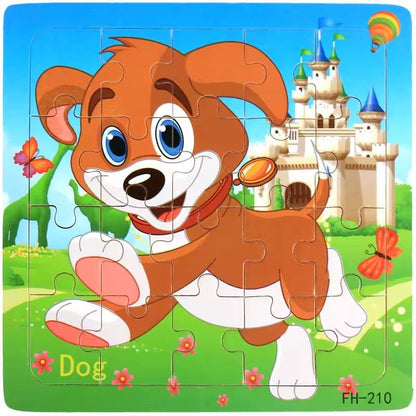 20 piece Wooden Puzzle Cartoon Animals Car Letter Number Pattern Jigsaw Puzzles Game Kids Educational Learning Toys for Children