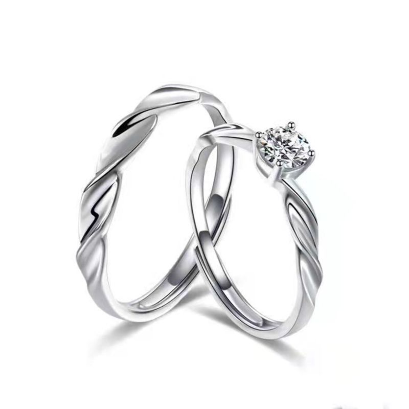 2 PCS Couple Rings Set Shining Galaxy Couple Rings Light Luxury Twisted Design Diamond Ring Valentine's Day 520 Gift Men And Women Jewelry Rings Adjustable 925 Silver Ring Anniversary Gift